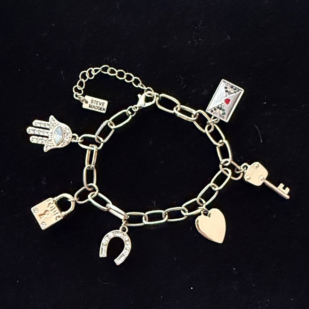 Steve Madden Gold Tone Charm Link Bracelet